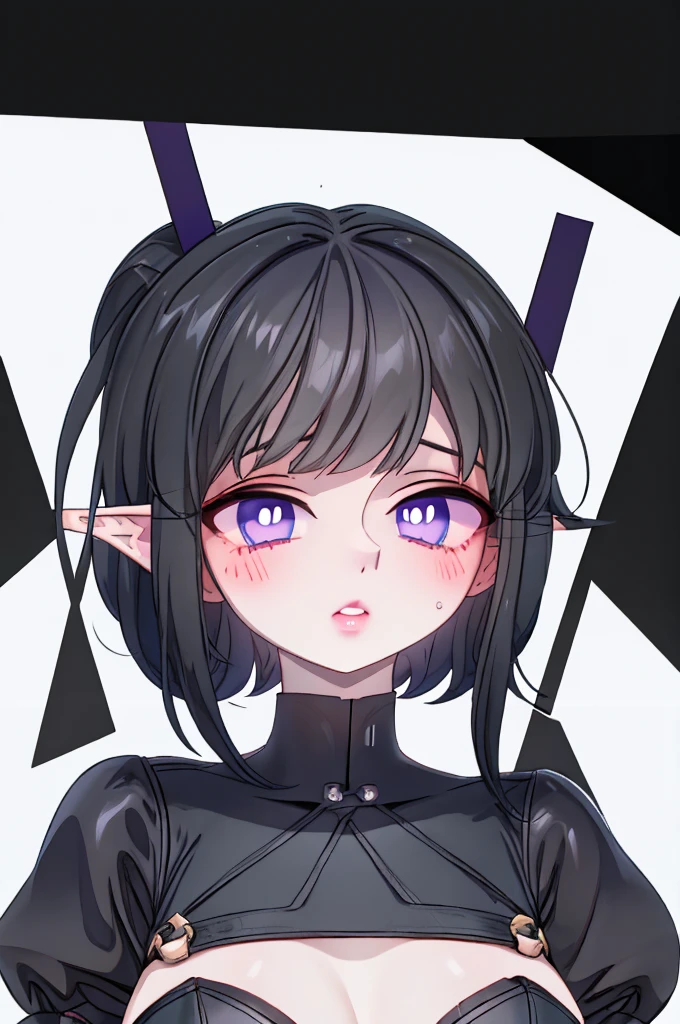 egirl, gamer girl, short hair, black hair, in the room, e-girl black t-shirt, black skirt, violet eyes, full body. potrait. ahegao. heart pupils. 1girl. cute. idiot. elf. A fantastic face. Fantastic eyes. Symmetrical eyes. Symmetry. Beautiful face. Realistic face. Beautiful eyes. Detailed face. Detailed eyes. Detailed suit. High quality picture. Detailed picture. Masterpiece. A high resolution, asphyxiation, stroke