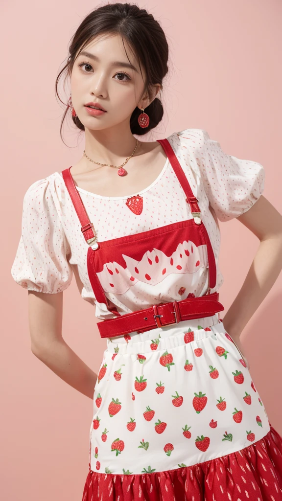 Incorporating the fruit element of strawberry into clothing design,Can create a sweet、Lively and summery feel。Here are some design ideas:
Strawberry print:使用Strawberry print的设计,Like a dress、Top or skirt。These prints can be realistic strawberry patterns,It can also be an abstract or artistic strawberry design。
Strawberry Hue:Using the red and white of strawberries,These colors can be used as the main color of clothing,Such as red dress with white belt or accessories。
Strawberry shaped accessories:Design strawberry-shaped accessories,Like strawberry earrings、Necklace or brooch。These accessories can be metal、Crystal or plastic material,Increase the overall interest。
Strawberry Texture:Choose fabrics with a strawberry texture or feel,Such as fabrics that imitate the texture or sheen of strawberry skin,For making tops、Skirt or jacket。
Strawberry themed makeup:Try a strawberry-themed makeup look,If you use red and white eyeshadow,Match with lipstick in the same color。