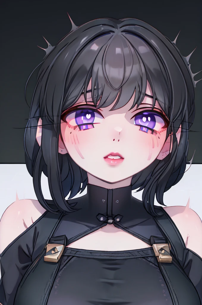 egirl, gamer girl, short hair, black hair, in the room, e-girl black t-shirt, black skirt, violet eyes, full body. potrait. ahegao. heart pupils. 1girl. cute. idiot. elf. A fantastic face. Fantastic eyes. Symmetrical eyes. Symmetry. Beautiful face. Realistic face. Beautiful eyes. Detailed face. Detailed eyes. Detailed suit. High quality picture. Detailed picture. Masterpiece. A high resolution, asphyxiation, stroke