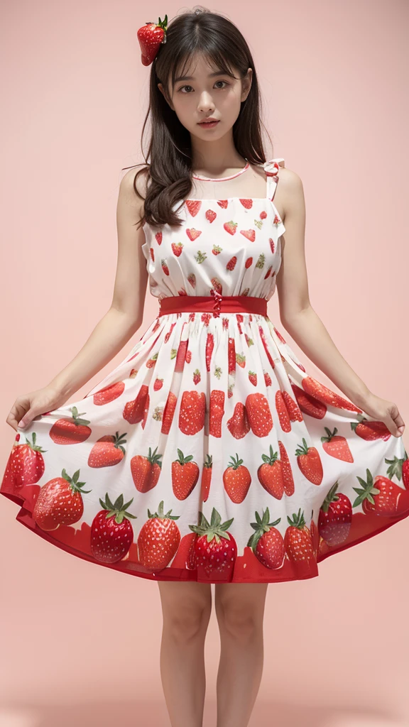 Strawberry print dress:Design a dress with a strawberry print,You can use red and white to imitate the color of strawberries,Skirts can be long or short,With lightweight fabrics,Suitable for summer。