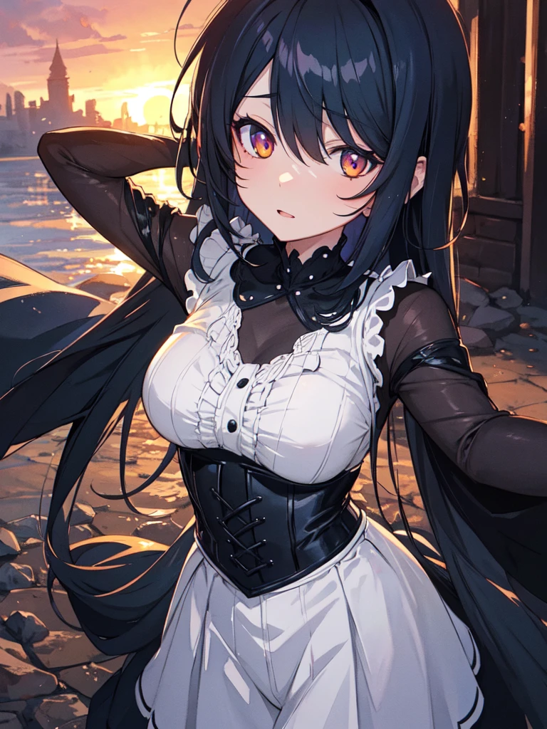 sketch (Character design sheet, same characters, whole body, Three-View, front, ~ ~ ~ ~ side, return),(Very bright:1.1), Sunset background, [1 Girl:7], (Tilt your head:1.2), ([sketch|watercolor \(Moderate\)]:1.15),Chaotic Abstractionな背景, Vector Trace, グラデーションブレンディング and whole body, Artistic elements add depth to the work. The overall atmosphere is creepy and nightmarish...., With a unique artistic touch. This movie is、The dark and crazy world of horror movies depicted in HD., Evoke visual stimuli and aesthetic sense, that will terrify and excite the audience....,watercolor画, （Lightless, Eyes without highlights, evil eye, An ugly person with white eyes, that&#39;Red eyeliner）,whole body絵, Wearing a maid outfit （Gradient braided hair, (Light purple hair), (Ink blotches:1.1), (pale:1.2),(Light purple:1.2),(Light green:1.2)　Adult features,expensive, Wearing black tights,Green Eyes, The skin is hidden　and maid, The background is a dark and desolate landscape, Horror movie atmosphere. Her figure is very beautiful, Emphasizing the dark and crazy elements. Skillfully expressing the effects of light and shadow, detailed, The face and expression of the black costume are also carefully drawn....,sketch (Character design sheet, same characters, whole body, Three-View, front, ~ ~ ~ ~ side, return) 1 female, Nervous,Cowboy Shot,,(Very bright:1.1), White Background, [1 Girl:7], (Tilt your head:1.2), ([sketch|watercolor \(Moderate\)]:1.15),Chaotic Abstraction