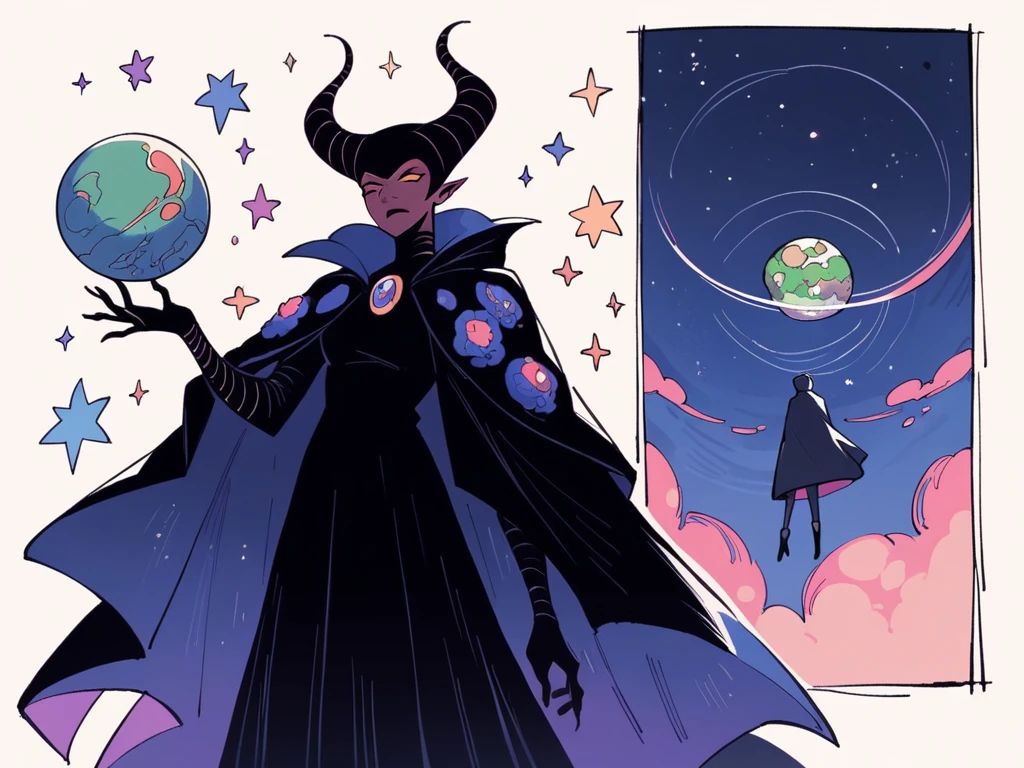 Manga cover Entity cosmic woman stars maleficent nebula dark cloak dark skin giant dark dress white details holding a planet Earth universe title multiverse volume 1 Assunção Entity