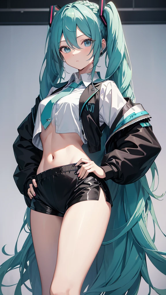 hatsune miku wearing tight galaxy print leggings with a cameltoe, rubbing herself, squeezing own breasts, medium breasts, touching crotch, finger in cameltoe, relaxed, beautiful, thin sports bra, fragile and delicate, extremely cute.