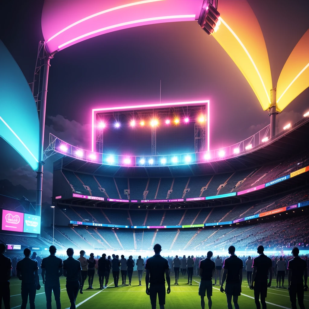 neon football stadium background ,colourful lighting