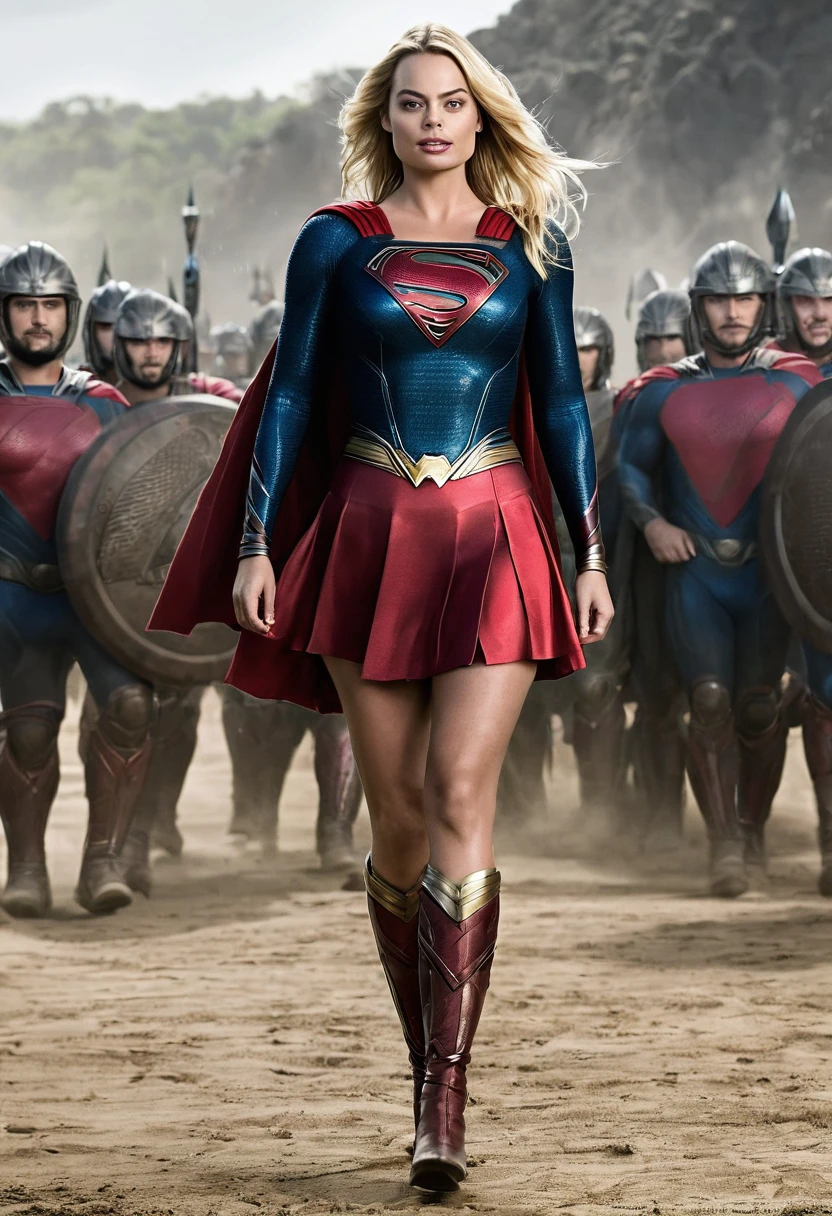 (((De primerísimo primer plano Margot Robbie Long Blonde Hair bajo el manto de la Kryptoniana Kara zor-El alias Supergirl Traje Man Of Steel Movie))),(((Man Of Steel Movie gladiator style red skirt ))),(((front images splash color images))),(((Front Images))),(((Traje Man Of Steel Movie))),(((long blonde hair))),(((Man Of Steel Movie gladiator style red skirt))),(((Margot Robbie Long Blonde Hair)))