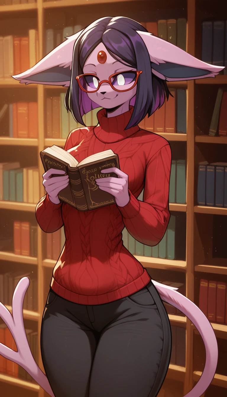 (by chunie and juiceps and zackary911 and klaide) solo, (anthro australian shepherd), books, magic school, male, (verry cute), purple scarf, beautifull green eyes, beautifull body, long tail, verry fluffy tail, inner ear fur, verry fluffy, smile, fangs, happy, closeup, almost nude, shead, balls, (reading a book), (holding a book), (eyes on book), score_9, score_8_up, score_7_up, score_6_up, score_5_up, score_4_up