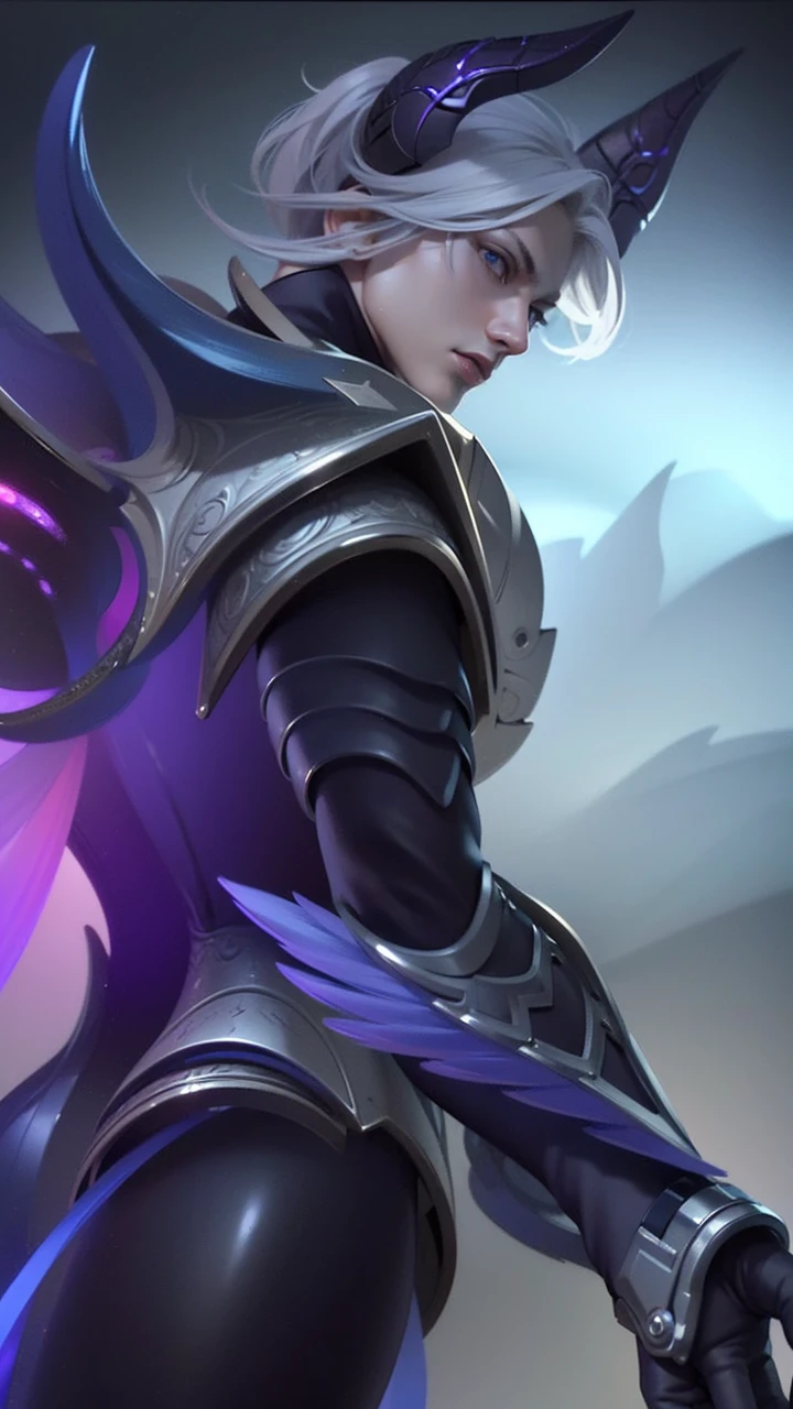 masculine male, masterpiece, ((perfect eyes)) best quality, (semirealism:1.9), beautiful lighting, (extremely detailed CG unity 4k fhd wallpaper), High Detail, Sharp focus, dramatic outdoors, 1 boy ,19 years old, white hair, light purpel eyes, smile.
