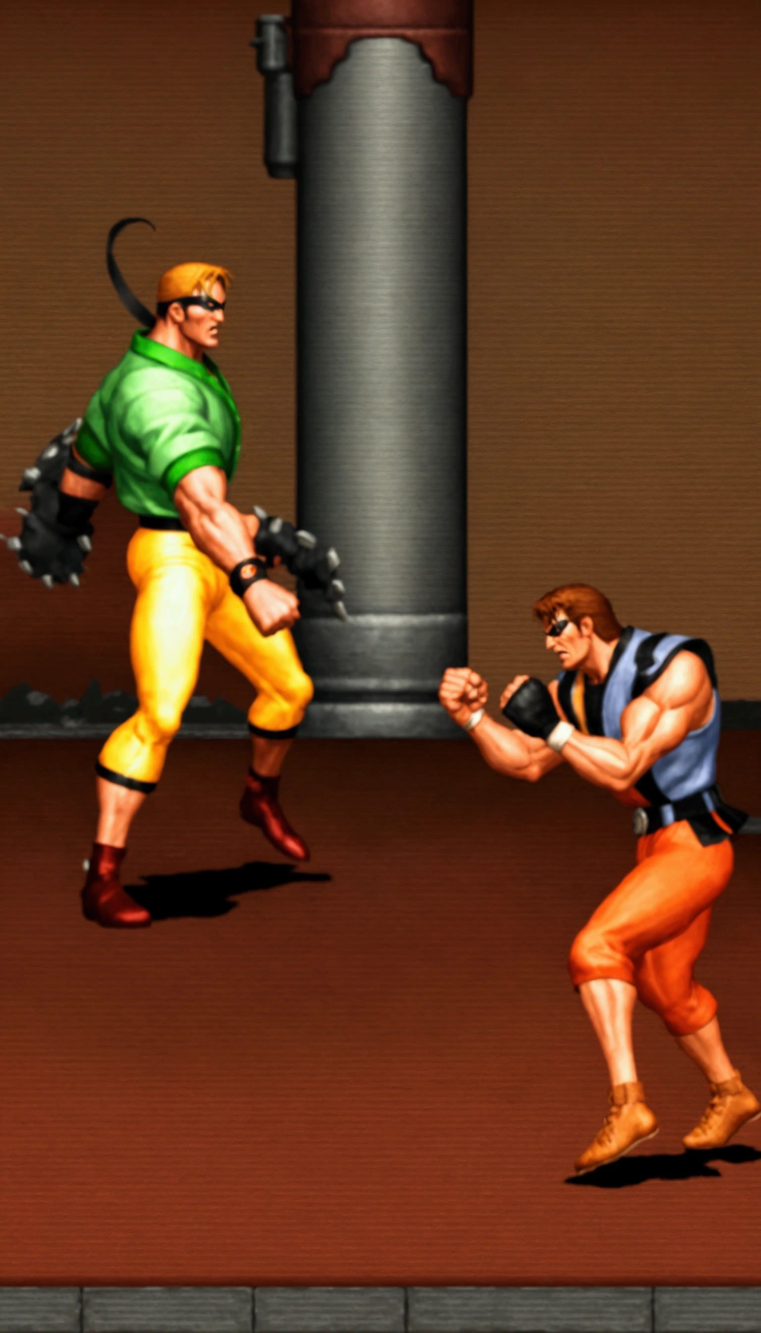 a close up of two men fighting in a video game, video game screenshot, contra, fighting scene, fighting game, street fighting, 9 0 s games, style of mortal kombat, action fight, 1992 video game concept art, posing for a fight intricate, unarmed combat, of virtua figther, serious sam as smash characters