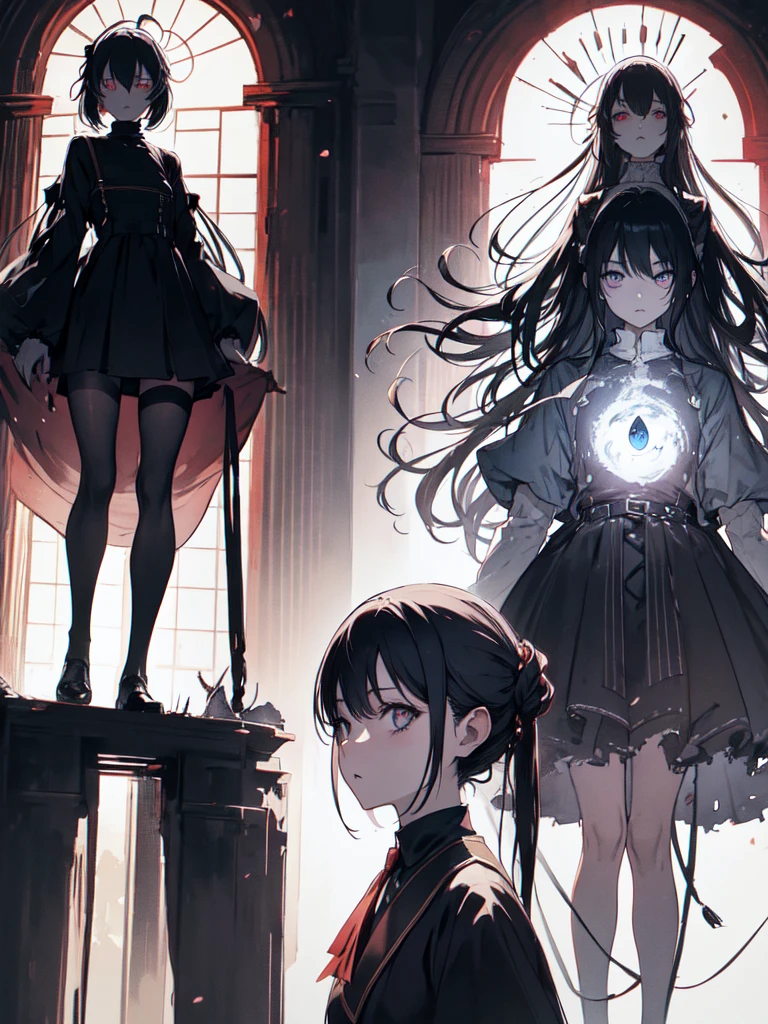 sketch (Character design sheet, same characters, whole body, Three-View, front, ~ ~ ~ ~ side, return),(Very bright:1.1), Sunset background, [1 Girl:7], (Tilt your head:1.2), ([sketch|watercolor \(Moderate\)]:1.15),Chaotic Abstractionな背景, Vector Trace, グラデーションブレンディング and whole body, Artistic elements add depth to the work. The overall atmosphere is creepy and nightmarish...., With a unique artistic touch. This movie is、The dark and crazy world of horror movies depicted in HD., Evoke visual stimuli and aesthetic sense, that will terrify and excite the audience....,watercolor画, （Lightless, Eyes without highlights, evil eye, An ugly person with white eyes, that&#39;Red eyeliner）,whole body絵, Wearing a maid outfit （Gradient braided hair, (Light purple hair), (Ink blotches:1.1), (pale:1.2),(Light purple:1.2),(Light green:1.2)　Adult features,expensive, Wearing black tights,Green Eyes, The skin is hidden　and maid, The background is a dark and desolate landscape, Horror movie atmosphere. Her figure is very beautiful, Emphasizing the dark and crazy elements. Skillfully expressing the effects of light and shadow, detailed, The face and expression of the black costume are also carefully drawn....,sketch (Character design sheet, same characters, whole body, Three-View, front, ~ ~ ~ ~ side, return) 1 female, Nervous,Cowboy Shot,,(Very bright:1.1), White Background, [1 Girl:7], (Tilt your head:1.2), ([sketch|watercolor \(Moderate\)]:1.15),Chaotic Abstraction