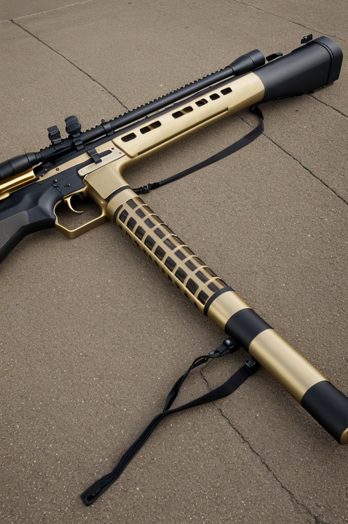 Realistic image hunting rifle with gold and ivory decorated stock with gray lever bolt barrel