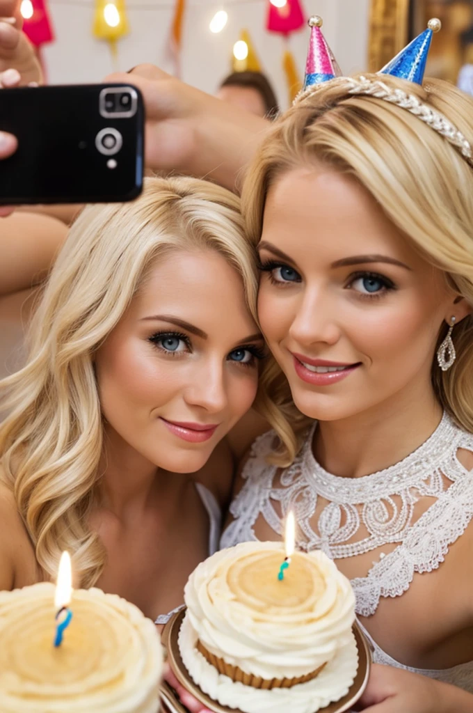 White woman with blonde in 20s taking a selfie celebrating birthday