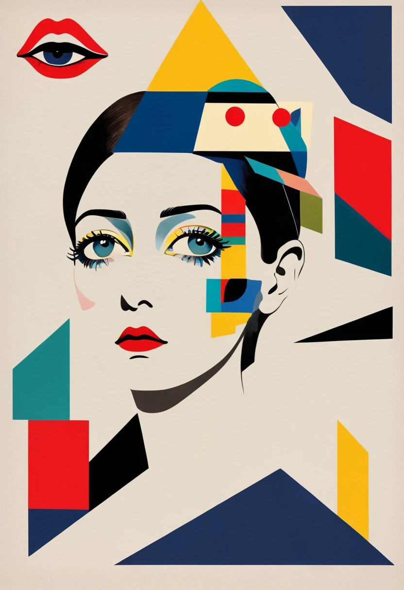 Man Ray：dadaist。Minimalist geometry，multi-layered collage，Vector portrait，Geometric Dislocation，Collage，Artistic sense