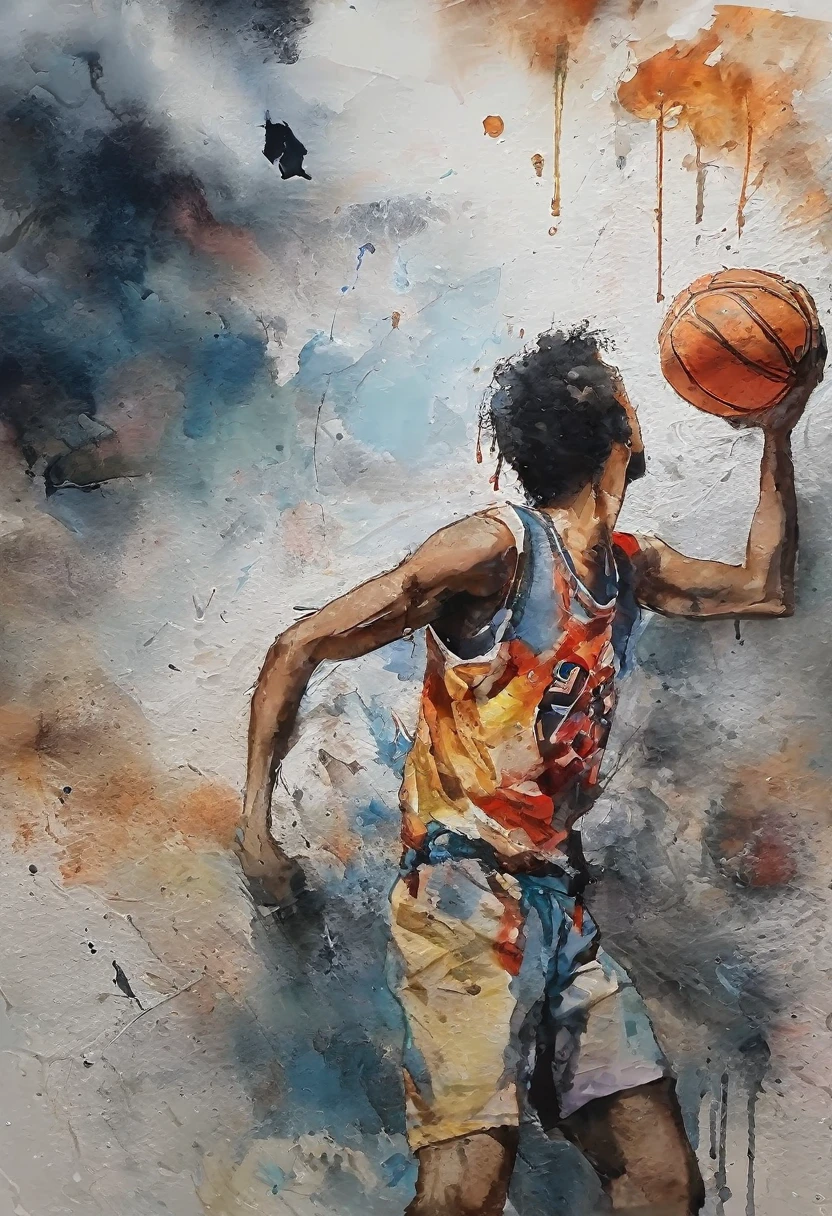 Banksy art sticker, fantasy character, basketball player, basketball uniform, At the basketball scene, the dunking athlete in the air, (dunking to the basketball ring:2.0),(dynamic angle:1.5),soul, digital illustration, comic book style, noir, perfect anatomy, centered, approaching perfection, dynamic, highly detailed, watercolor painting, artstation, concept art, soft, sharp focus, illustration, art by Carne Griffiths and Wadim Kashin, (viewed from below:1.5)
