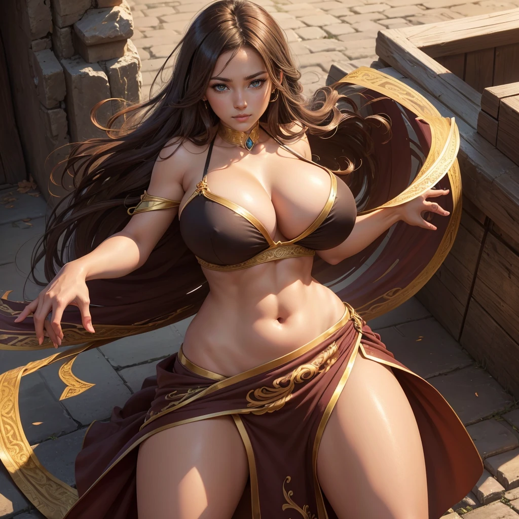 Highly detailed CG unit 8K wallpaper, masterpiece, High resolution, highest quality, highest quality real texture skin, Super Real, Digital Painting, Best image quality, 最High resolution, 8K, Very beautiful ager, ((Highly detailed eyes and face)), Beautiful eyes every detail, Full Body Shot, Dazzling, Off the shoulder, micro bikini, long skirts, dress, , chinese style embroidery, ((disproportionate breasts, huge breasts, sagging breasts:1.5, Cleavage:1.5, gigantic breasts, Saggy breasts, Gravity-dependent breasts, Heavy chest, long chest, Heavy chest)), erect nipple, (((tanned skin, brown skin, dark skin, sideboobs))), slender, smile, grin, Strong winds, typhoon, light brown hair, lewd, Prostitute,