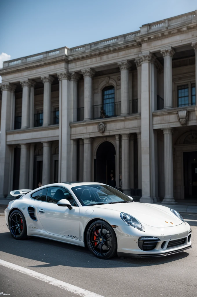 create a super realistic futuristic Porsche parade at a luxurious event