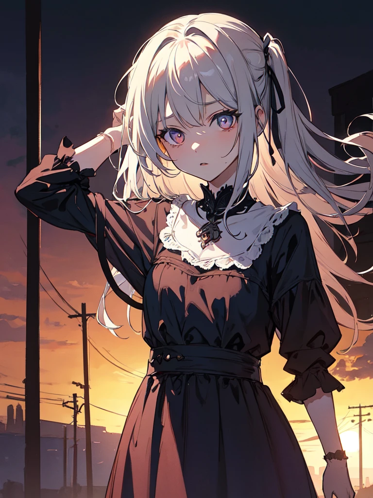 sketch (Character design sheet, same characters, whole body, Three-View, front, ~ ~ ~ ~ side, return),(Very bright:1.1), Sunset background, [1 Girl:7], (Tilt your head:1.2), ([sketch|watercolor \(Moderate\)]:1.15),Chaotic Abstractionな背景, Vector Trace, グラデーションブレンディング and whole body, Artistic elements add depth to the work. The overall atmosphere is creepy and nightmarish...., With a unique artistic touch. This movie is、The dark and crazy world of horror movies depicted in HD., Evoke visual stimuli and aesthetic sense, that will terrify and excite the audience....,watercolor画, （Lightless, Eyes without highlights, evil eye, An ugly person with white eyes, that&#39;Red eyeliner）,whole body絵, Wearing a maid outfit （Gradient braided hair, (Light purple hair), (Ink blotches:1.1), (pale:1.2),(Light purple:1.2),(Light green:1.2)　Adult features,expensive, Wearing black tights,Green Eyes, The skin is hidden　and maid, The background is a dark and desolate landscape, Horror movie atmosphere. Her figure is very beautiful, Emphasizing the dark and crazy elements. Skillfully expressing the effects of light and shadow, detailed, The face and expression of the black costume are also carefully drawn....,sketch (Character design sheet, same characters, whole body, Three-View, front, ~ ~ ~ ~ side, return) 1 female, Nervous,Cowboy Shot,,(Very bright:1.1), White Background, [1 Girl:7], (Tilt your head:1.2), ([sketch|watercolor \(Moderate\)]:1.15),Chaotic Abstraction