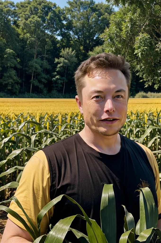 generate photo of Elon musk with corn field