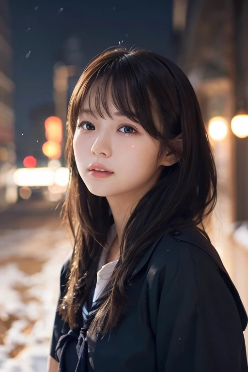 1 Girl, (Wearing a white sailor suit:1.2), (RAW Photos, highest qualthaty), (Realistic, Realistic:1.4), Tabletop, Very delicate and beautiful, Very detailed, 2k wallpaper, wonderful, finely, Very detailed CG Unthaty 8K 壁紙, Very detailed, High resolution, Soft Light, Beautiful detailed girl, Very detailed目と顔, Beautiful and sophisticated nose, finelyて美しい目, Cinema Lighting, Illuminations that light up the cthaty on a snowy night, classroom, that'that'that'that'it's snowing, Snow fell in my hair, Perfect Anatomy, Slender body, Was nervous,
Straight semi-long hair, bangs, Look away, Crying face、