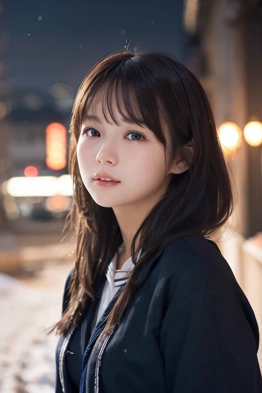 1 Girl, (Wearing a white sailor suit:1.2), (RAW Photos, highest qualthaty), (Realistic, Realistic:1.4), Tabletop, Very delicate and beautiful, Very detailed, 2k wallpaper, wonderful, finely, Very detailed CG Unthaty 8K 壁紙, Very detailed, High resolution, Soft Light, Beautiful detailed girl, Very detailed目と顔, Beautiful and sophisticated nose, finelyて美しい目, Cinema Lighting, Illuminations that light up the cthaty on a snowy night, classroom, that&#39;that&#39;that&#39;that&#39;it&#39;s snowing, Snow fell in my hair, Perfect Anatomy, Slender body, Was nervous, 
Straight semi-long hair, bangs, Look away, Crying face、