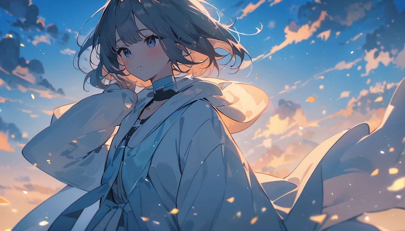 masterpiece, Highest quality, Movie stills, 1 Girl, Cloud Girl,Two Girls , Floating in the sky, close, bright, Warm and soft lighting, blue sky, (spark:0.7)