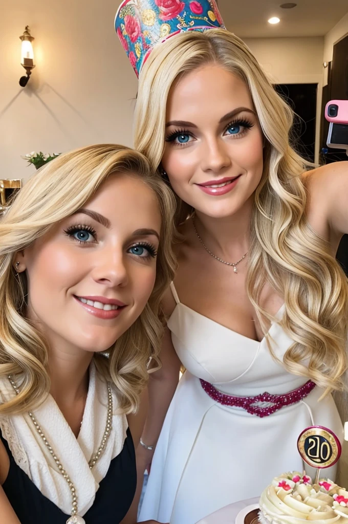 White woman with blonde in 20s taking a selfie celebrating birthday