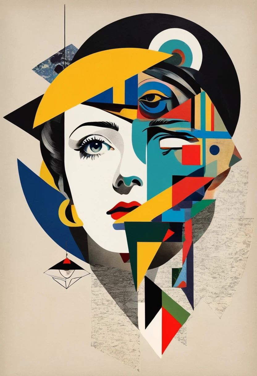 Man Ray：dadaist。Minimalist geometry，multi-layered collage，Vector portrait，Geometric Dislocation，Collage，Artistic sense，Painting，paint