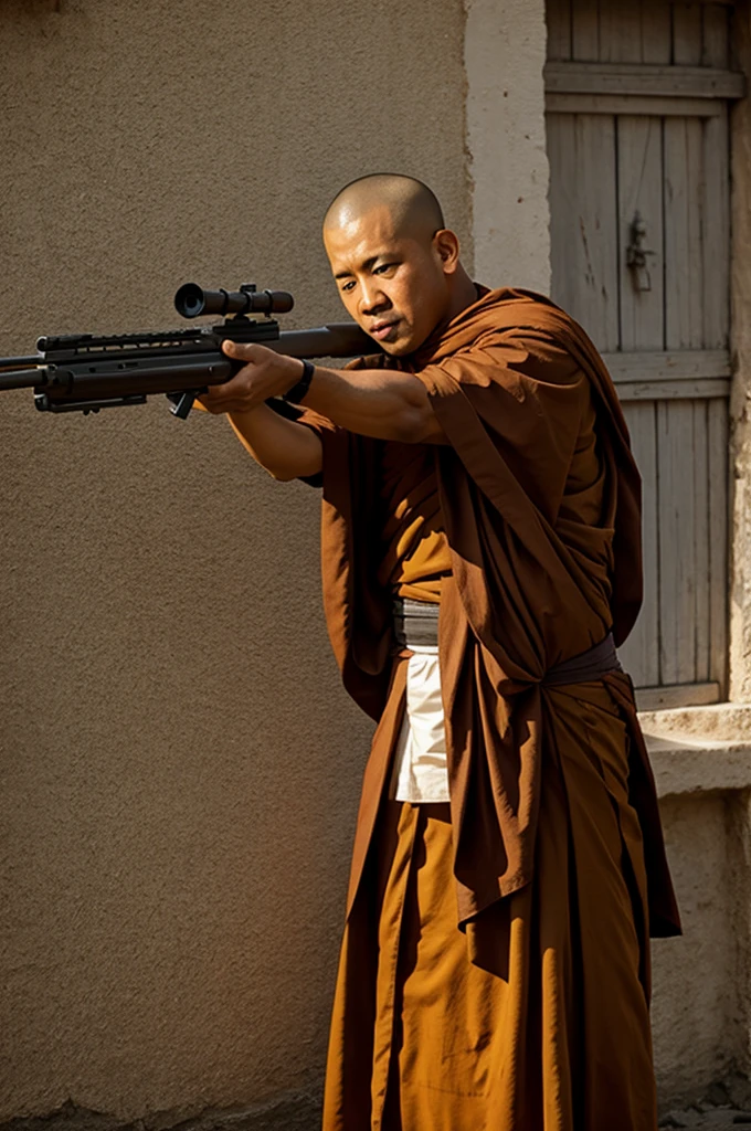 Monk shoots a gun