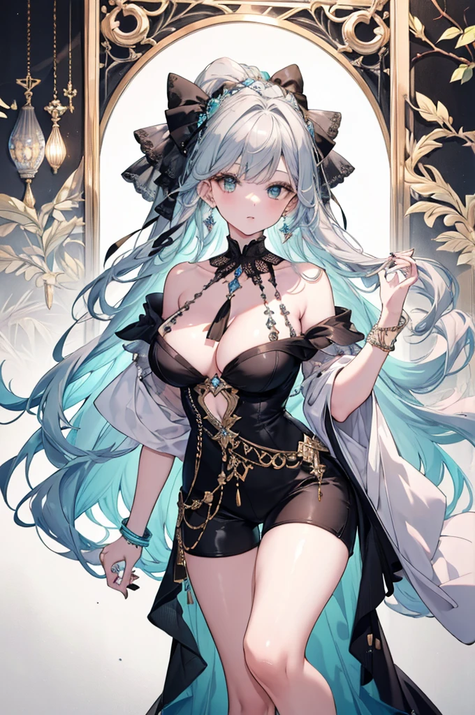 1girl, anime, cute girl, blank background, white background, fantasy, detailed fantasy dress with highlights, beautiful face, beautiful eyes, dark colors, black hair with multicolor streaks, red eye with different color pupil in eye, multicolor eye, medium small breasts (slightly big), slight cleavage, beautiful skin, cute, breast curtains, extremely delicate and beautiful, (beautiful detailed face:1.0), (detailed deep eyes), symmetrical breasts, deep eyes, shiny skin, portrait, slender waist, hips wider than shoulders, thighs, expressionless, young girl, luminous eyes, adorable，（Kpop idol）,（aegyo sal：1），（Platinum blonde hair：1），（（puffy eye）），Black panty，sexy posture，Superskirt, ultra high resolution，Black collar，slim figure, Abdominal y tattoo, womb tattoo，Tight-fitting leg ring，y tattoo on half-body，Bare skin, Armored hand，Hidden fingertips，Hand covered，Arm covered，Fist covered,{{beautiful detailed fingers}}, tufts of hair, moderate beautiful breast:1.0,(masterpiece:1.2), best quality, high-res, HDR, perfect face, intricate armor, delicate blue filigree, intricate filigree, red metalic parts, detailed part, dynamic pose, dynamic lights, cute face, neutral expression