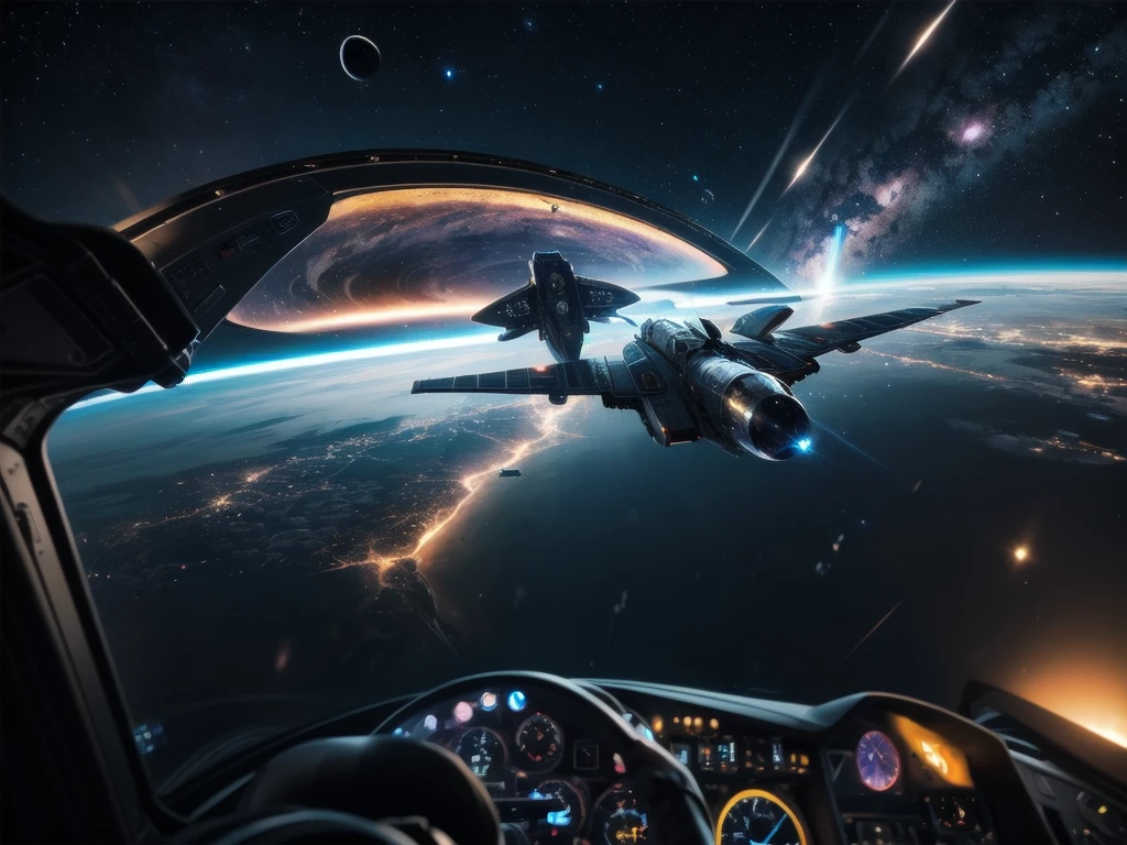 universe，Fighter，Space Battle，Planet，planet，Meteorites，First Perspective，piloting from the cockpit