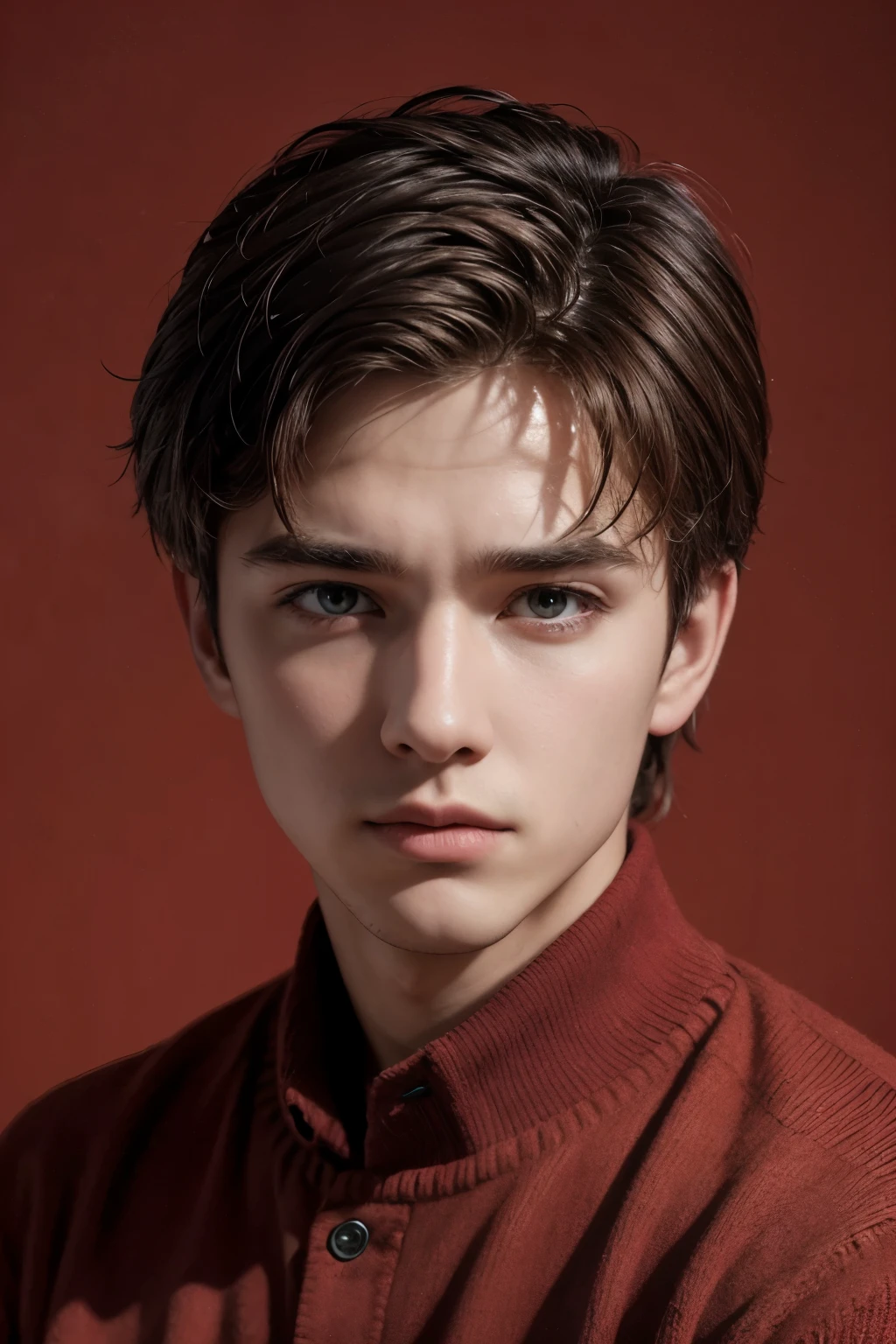 Create an image with a red background written the dean's pupils with 2 school desks with red roses, pocket watches, a top hat and a cane