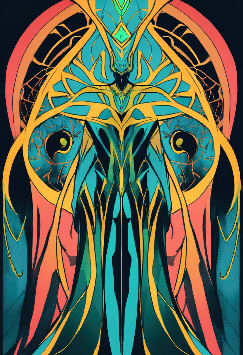 Symmetrical Tarot concept art by Danaham (Very provocative)+ Elf Queen Dress Up, Lovecraft Madness Theme,  author：Lee Bursten, Tarot 512, 8K, High Detail, complex