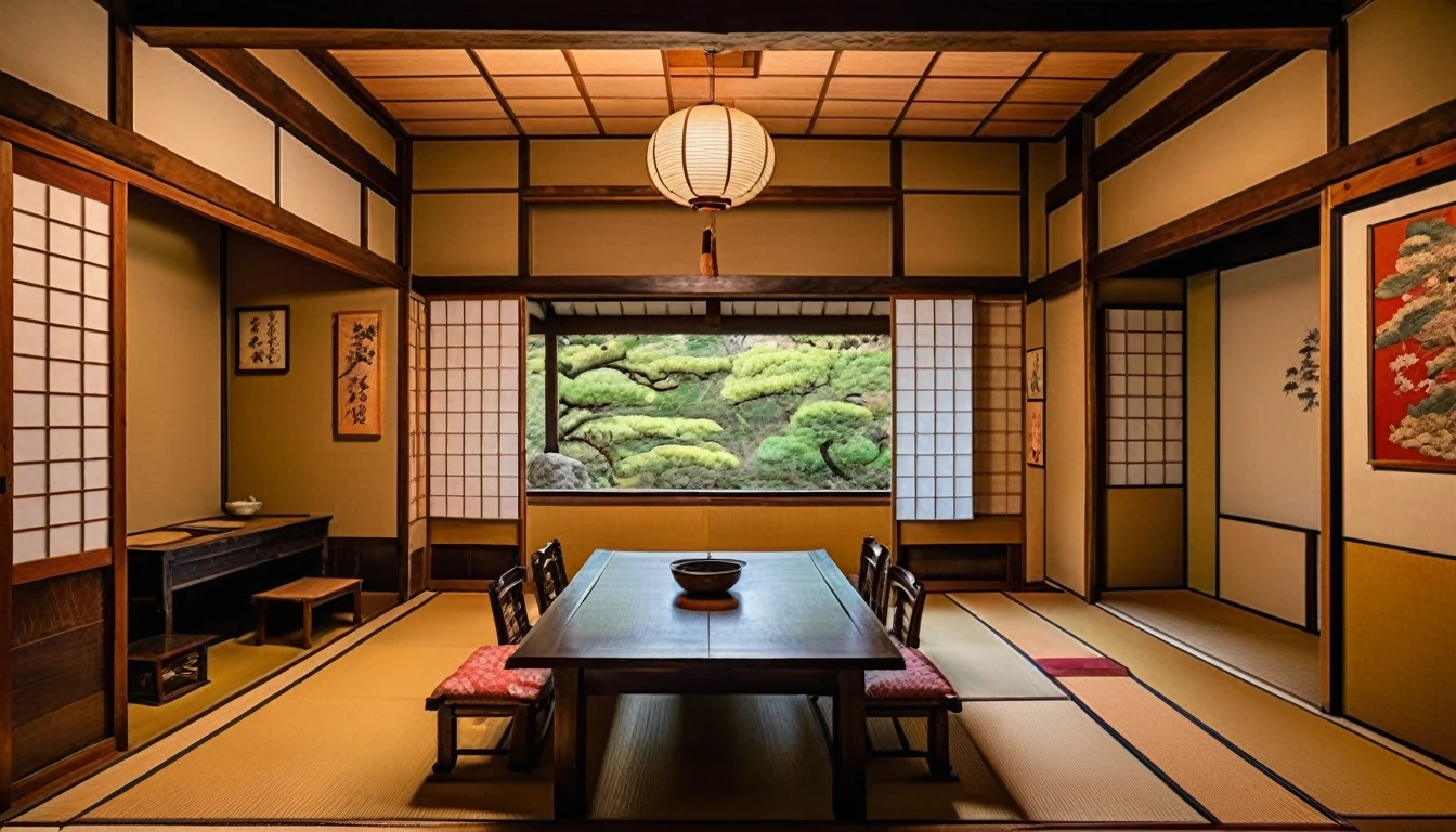 In the Japanese-style art room、There is an atelier of an unknown artist.。This room is、Designed in the style of traditional Japanese architecture with elements of Japanese temples。The walls are adorned with numerous detailed vibrant artworks.、shows the artist&#39;s talent and creativity。those paintings are、quiet scenery、florals々Blooming、Depicts the essence of nature by capturing wild animals in exquisite detail.。Inspired by the works of Japan&#39;s leading painter, Tanyu Kano.、The artwork in this room displays a harmonious blend of traditional Japanese art and contemporary techniques.。This room is filled with soft natural light.、illuminate a painting、Creates a tranquil atmosphere。The colors used are rich and vibrant.、arouse a sense of awe in the viewer。The lighting highlights the depth and texture of the painting.、The three-dimensional texture brings the picture to life.。In this studio、pen、pallet、easel etc.、Displayed with various art supplies。These tools、suggests the artist&#39;s dedicated and meticulous approach。This space is orderly、full of creative energy、Provides an environment suitable for artistic inspiration and expression。When you step into the room、The smell of freshly painted canvas and the faint scent of incense fills the air.。The atmosphere is calm and、A sense of tranquility pervades the entire space.。The furniture is minimal yet meticulously designed.、Reflecting traditional Japanese beauty of balance and harmony。In the paintings hanging on the wall、From a large-scale masterpiece、There are a variety of items, including small pieces with delicate details.。Each stroke is carefully created.、Shows the artist&#39;s skill and expertise。These works of art evoke emotions、stir the viewer&#39;s imagination、Inviting you into a world of beauty and contemplation。in this room、Artists are known for their dedication to their work.々appearing in。