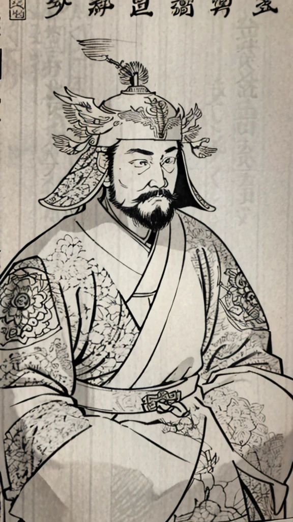 （（（Monochrome）））、（（Men in ancient China））、（ancient chinese helmet）、Beard、Highest quality、masterpiece、Ultra-high resolution、(Realistic:1.4)、Game Poster、Three Kingdoman with a beard,Oriental、Three Kingdoms演義に見られるように々military commander、Crisp and beautiful image quality、whole body ,(Metal Armor, metal dragon head on the shoulder, Holding a sword, (Metal Armor with intricate pattern:1.2), gloves, Long trousers, (Very detailed, bloom:1.5), (Highest quality, Concept Art, 4K), (analog:1.2), (high sharpness), (Detailed pupil:1.1), , Detailed face and eyes, masterpiece, Highest quality, (Very detailed写真:1.1), 8K, photoRealistic, (PurerosFace_v1:0.2), [:(Detailed face:1.2):0.2], sharp, Realistic Shadow, 