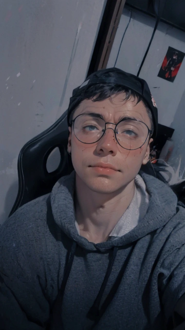 close up, face, smiling, highest  quality, 8K, high resolution image, Jujutsu Kaisen estilo anime , Arataki Itto, Detailed strokes, nblurry background,  purple light reflecting on it , (close up angle), 1 men, Youngh, mascle, role model, front with hand in pants pocket , multicolored background with various geometric shapes , round stickers, brawny, red and white hair, swollen chest, wearing a tight shirt  , striking eyes , with the shirt, swollen chest