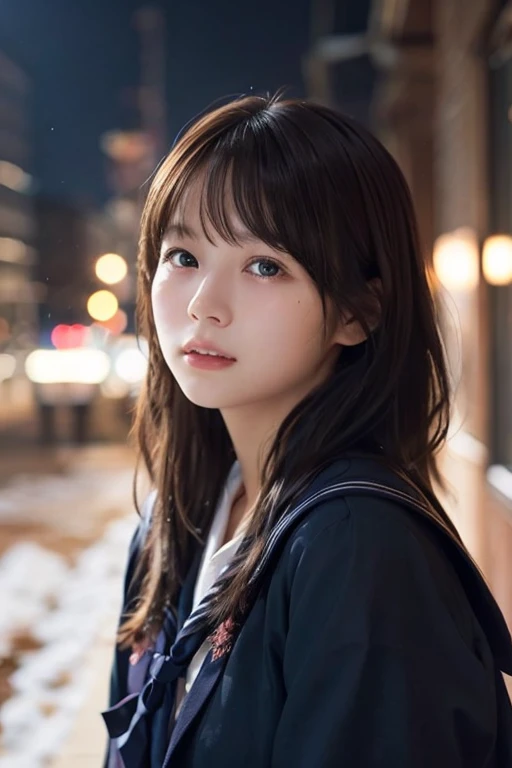 1 Girl, (白いSailor suitを着る:1.2), (RAW Photos, highest qualthaty), (Realistic, Realistic:1.4), Tabletop, とても繊細でbeautiful, Very detailed, 2k wallpaper, wonderful, finely, Very detailed CG Unthaty 8K 壁紙, Very detailed, High resolution, Soft Light, beautiful詳細な女の子, Very detailed目と顔, Beautiful and sophisticated nose, finelyてbeautiful目, Cinema Lighting, Illuminations that light up the cthaty on a snowy night, classroom, that&#39;that&#39;that&#39;that&#39;, Perfect Anatomy, Slender body, Was nervous, 
Straight semi-long hair, bangs, Look away, Crying face、15 years old、Sailor suit、beautiful、Crying face、Shining Eyes、Distract、bring the action、throw、