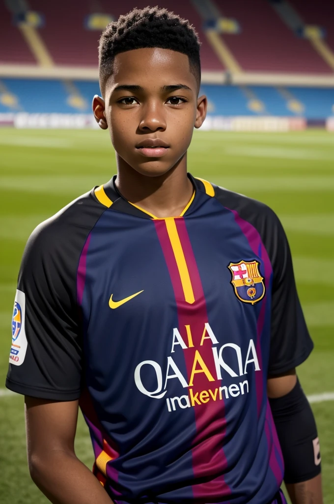 15-year-old black boy who plays on the professional field as a goalkeeper at Barcelona