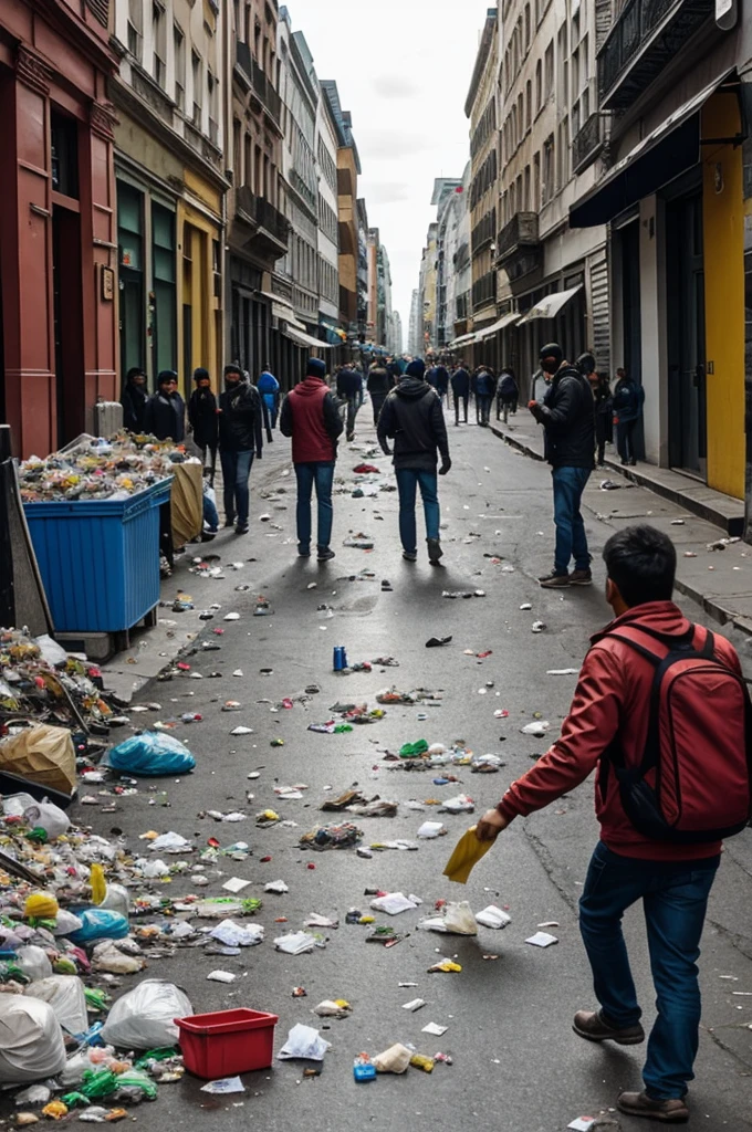 People throwing garbage in a city