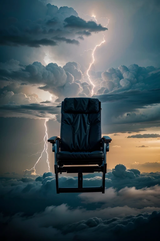 Name an image of an electric chair in the sky with lots of thunder around it