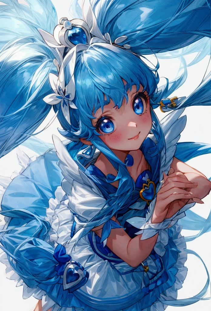 1girl, add_detail:1, add_detail:0, add_detail:0.5,cure  princess,blue hair,1 girl,twintails,blue eyes, smile, looking at viewer, very aesthetic, beautiful, pretty