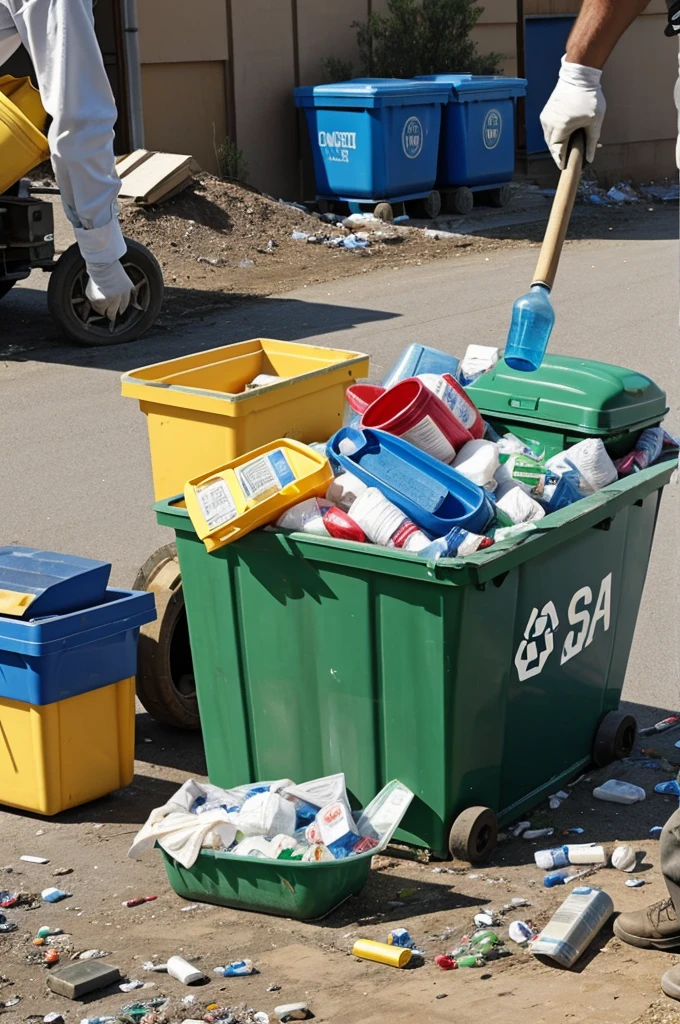 People recycling garbage and chemicals