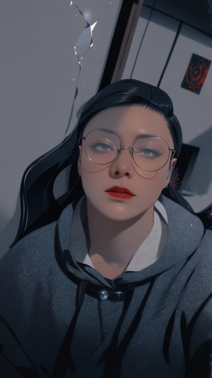 (masterpiece, best quality, ultra-detailed, best shadow), (detailed background,dark fantasy), (beautiful detailed face), high contrast, (best illumination, an extremely delicate and beautiful), ((cinematic light)), colorful, hyper detail, dramatic light, intricate details, (1 girl, solo,black hair, sharp face,low twintails,red eyes, hair between eyes,dynamic angle), blood splatter, swirling black light around the character, depth of field,black light particles,(broken glass),magic circle,