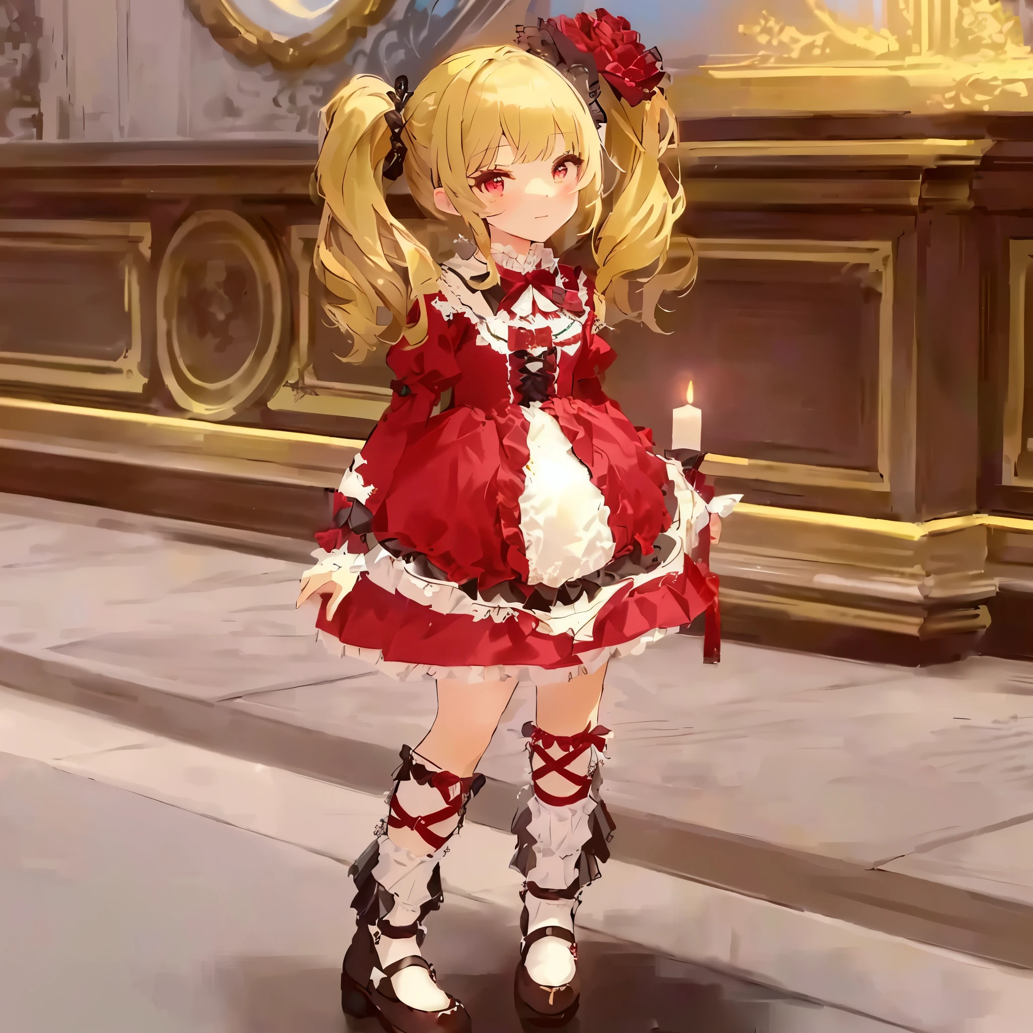 masterpiece:1.2, best quality, detailed and beautiful, a close up of a person in a dress and shoes, , in dress, small girl, ingame image, frilly outfit, fantasy outfit, , maid outfit, cute anime waifu in a nice dress, ta fashion, ayaka genshin impact, shalltear bloodfallen, rococo ruffles dress