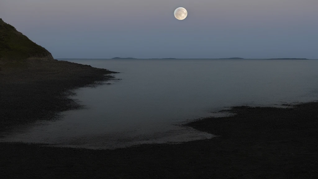 full moon、Quiet Sea、Pitch Black Night、masterpiece、Highest quality、photograph、Realistic、8K,