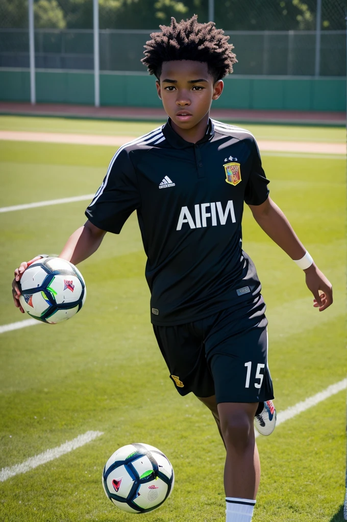 15-year-old black boy who plays on the professional field as a goalkeeper in Spanish 