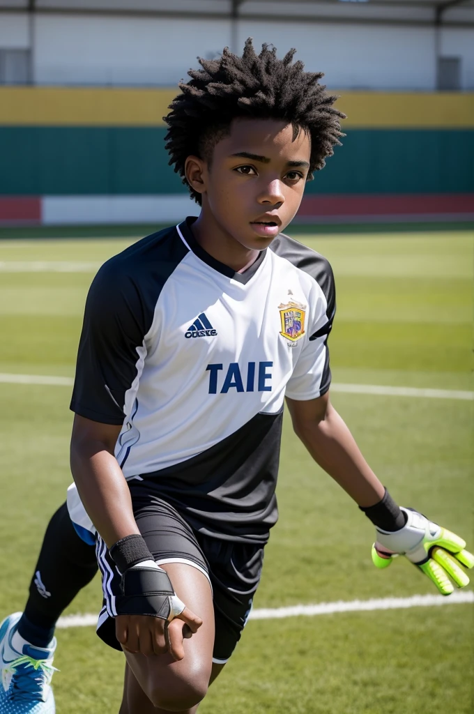 A black boy named Karl with the blue Marseille 2023-2024 jersey plays football