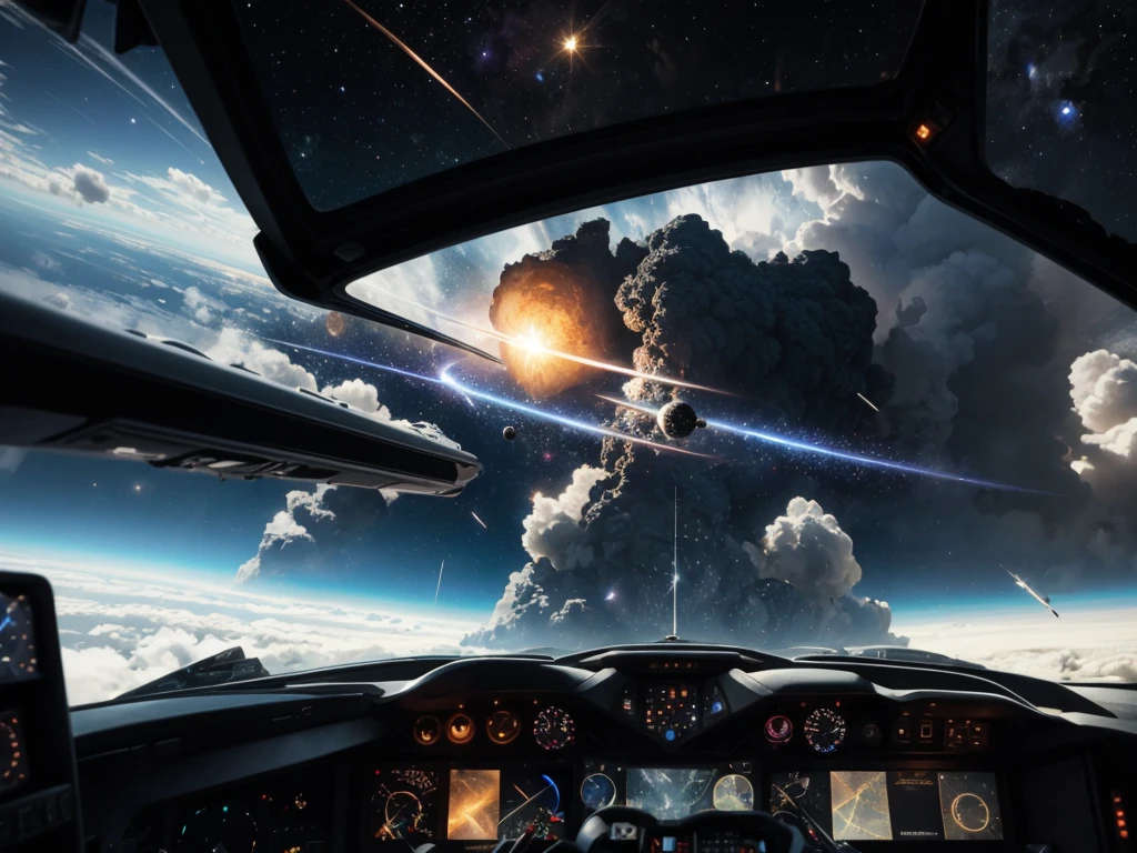 universe,Fighter,Space Battle,Planet,planet,Meteorites,First Perspective,piloting from the cockpit