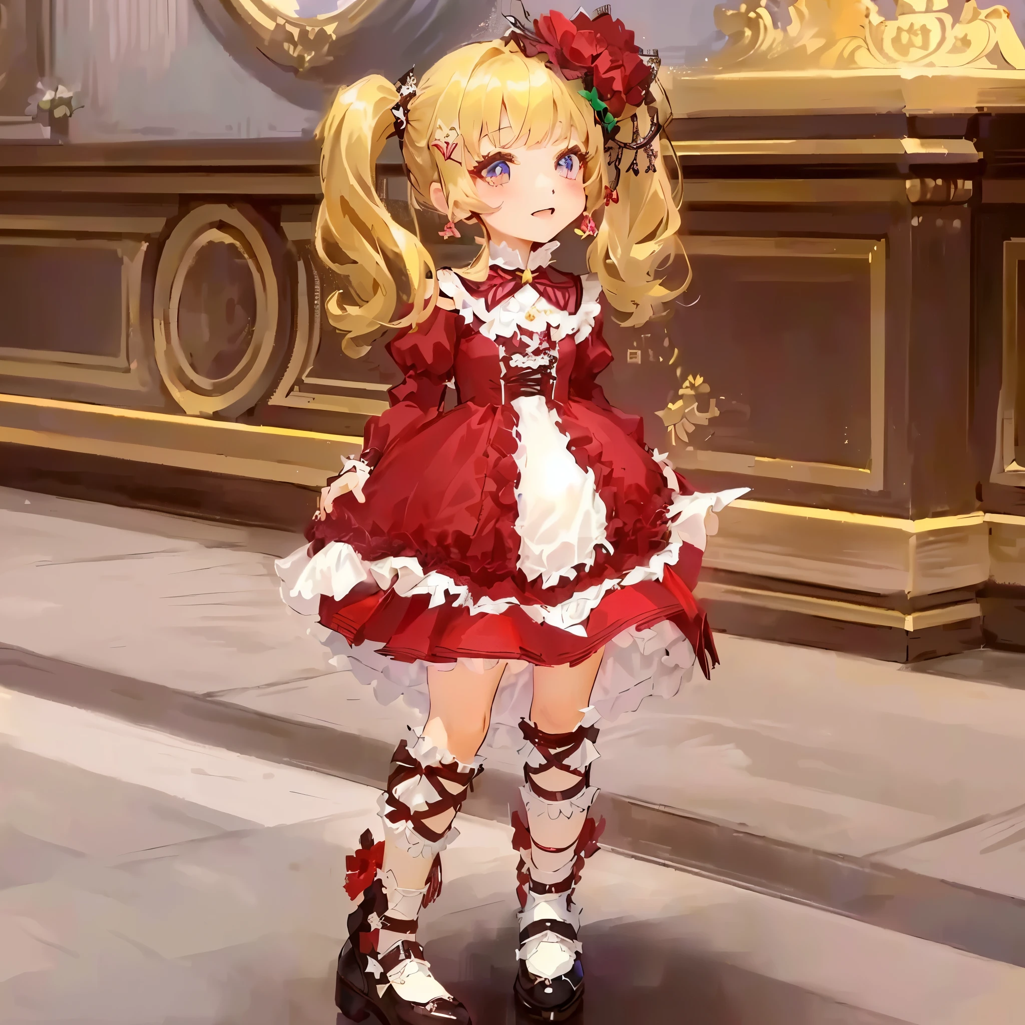masterpiece:1.2, best quality, detailed and beautiful, a close up of a person in a dress and shoes, , in dress, small girl, ingame image, frilly outfit, fantasy outfit, , maid outfit, cute anime waifu in a nice dress, lolita fashion, ayaka genshin impact, shalltear bloodfallen, rococo ruffles dress