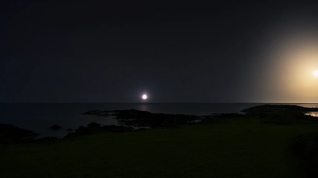 full moon、Quiet Sea、Pitch Black Night、Lighthouse、masterpiece、Highest quality、photograph、Realistic、8K,