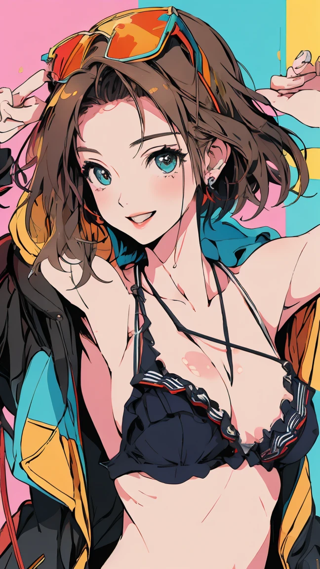 (masterpiece:1.2), Highest quality,Pixiv,Rebellious girl,Portraiture, bikini,smile
