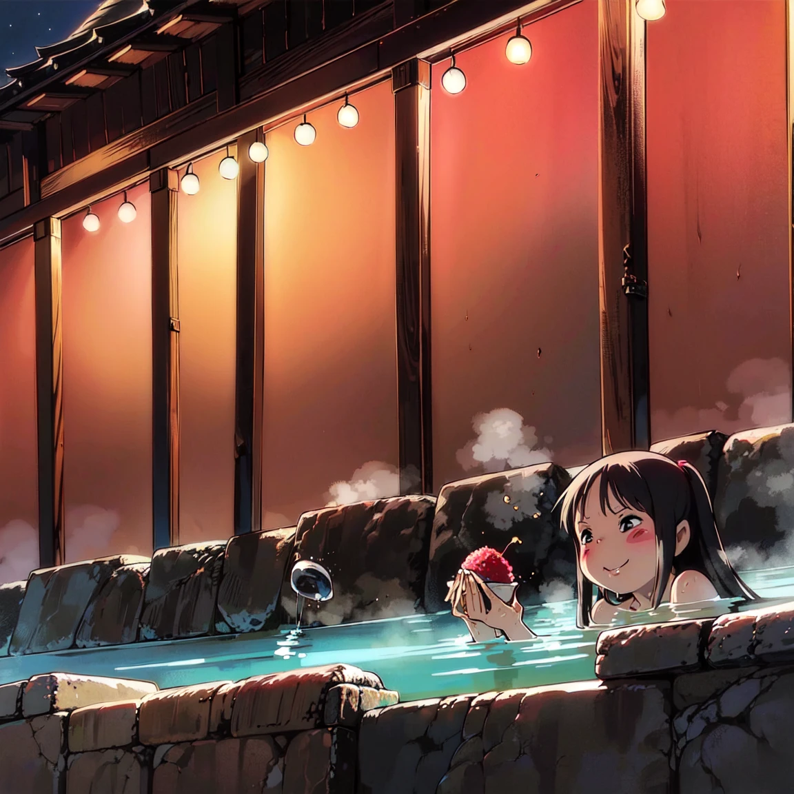 (masterpiece、Highest quality)、(Japan favelas、Old and dirty hot spring town)、(日本のUnsanitary and dim地下街、地下へ行く石のstage)、((Beautiful night view))、((Big bath、Underground hot spring facilities、石のstage))、(の3+ Naked Girls、tits、Pussy、3+ Naked Girls、smile、fun)、((Unsanitary and dim))、Shady Red Light District、shaved ice、Sale of drinks、(stage、Everyone is having fun bathing)、smile、Happy schoolchildren、Perfect Anatomy